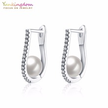 Yunkingdom Elegant Hoop Earrings for Women Simulated-Pearl Earring Fashion Crystal Jewelry 2024 - buy cheap