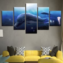 Quadro modular moderno para sala de estar, decoração, impressões de cartaz, imagens 5 peças, subaquático, animal, golfinho, pinturas em tela, arte de parede 2024 - compre barato