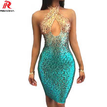 Reaqka Sexy Backless Chic Sequins Summer Dress 2019 New Sleeveless Mult Colors Bodycon Party Dresses Halter Clubwear Vestidos 2024 - buy cheap