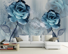 Beibehang Custom wallpaper watercolor blue beautiful flower sofa TV background wall living room bedroom decoration 3d wallpaper 2024 - buy cheap