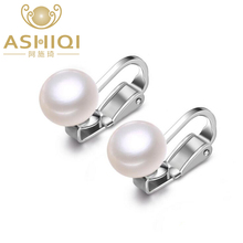 ASHIQI Real 925 sterling silver ear clip on earrings for women, 8.5-9 mm natural freshwater pearl wedding jewelry 2024 - buy cheap