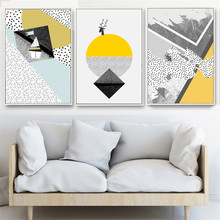 Pôster de parede, estilo nórdico, poster abstrato, cervo, amarelo, cinza, quadros geométricos, para sala de estar, arte na parede 2024 - compre barato
