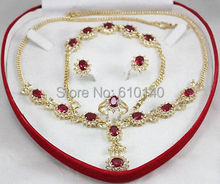 women's gift red ruby Necklace 18" Bracelet 7.5" Earring Ring8 2024 - buy cheap