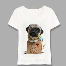 Camiseta divertida con estampado de Pug Hugs para mujer, Tops informales a la moda para chica, camisetas blancas geniales de manga corta Harajuku 2024 - compra barato