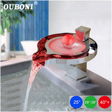 OUBONI-grifo de lujo para lavabo de baño, mezclador cuadrado contemporáneo de latón sólido pulido cromado LED, montaje en cubierta 2024 - compra barato