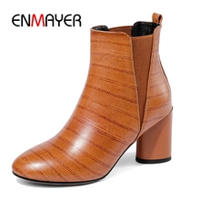 ENMAYER New Fashion women round toe slip-on boots women square heel boots high heel boos cow leather female boots ZYL947 2024 - buy cheap