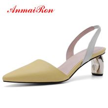 AnmaiRon  Genuine Leather  Basic  High  Thin Heels  Shoes Woman  Pointed Toe  Casual  Slip-On Pumps Women Size 34-39 LY1412 2024 - buy cheap