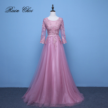 Pink Evening Dresses 3/4 Sleeves Appliques A Line Formal Party Gowns Long Prom Dress 2022 vestido de festa 2024 - buy cheap