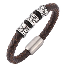 Fashion Men Jewelry Leather Bracelet Viking Charm Stainless Steel Cuff Bracelets With Strong Magnet Clasp Fashion Bangles BB0159 2024 - buy cheap