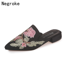 Sexy Pointed Toe Women Slippers Spring Summer Low Heels Slip On Mules Female Elegant Embroidery Woman Slipper Sandals SL-A12 2024 - buy cheap