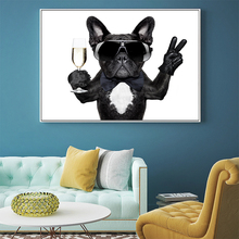 Mutu arte da parede pintura da lona animais cartaz moderno um bulldog bebendo com óculos de sol decoração para casa fotos para o quarto de localização 2024 - compre barato