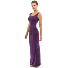 Wendywu Women Brief Hot Sale O-Neck Sleeveless Solid Purple Side Split Bodycon Long Dress 2024 - buy cheap