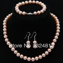 Genuine AAA Cultured Freshwater 7-8mm ROUND pink Pearl Necklace set #2045 2024 - buy cheap