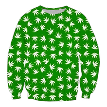 Свитшот мужской с длинным рукавом, Модный пуловер в стиле Харадзюку, с круглым вырезом, Повседневная Толстовка с 3D-принтом листьев, белая/зеленая одежда 2024 - купить недорого