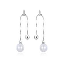 Fashion Double Similuted Pearl Drop Pendant Earrings Long Wire Cubic Zircon For Women Girl Party Birthday Gift Jewelry 2024 - buy cheap