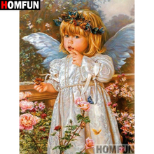 Homfun quadrado completo/broca redonda 5d diy pintura diamante "anjo menina" bordado ponto cruz 5d decoração de casa presente a16206 2024 - compre barato