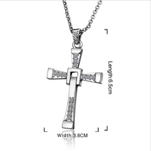 Fashion Cross Necklace with Shining Zircons, Silver /Gold Color Gem-studded Cross Pendant Necklace 2024 - buy cheap