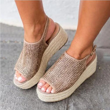 Sandalias de cáñamo para mujer, zapatos de playa con tacón de cuña, de costura, con cierre, para verano, 2019 2024 - compra barato