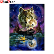 Pintura diamante 5D DIY de Animal cuadrado, bordado de diamantes de decoración, Lobo, Luna, punto de cruz, diamantes de imitación, regalo de mosaicos XY1 2024 - compra barato