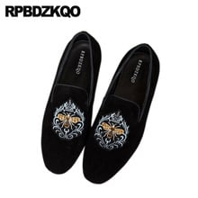 Famous Smoking Slippers Custom European Summer Men Party Shoes Classic Bee Fashion British Style Loafers Black Embroidery Velvet 2024 - buy cheap