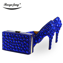 Zapatos de boda de cristal azul real con bolsos a juego para mujer, zapatos de tacón alto con plataforma y monedero 2024 - compra barato