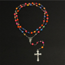 Cuentas de arcilla polimérica de 6mm, collar de colgante de cruz, centro de la Virgen María, joyería religiosa 2024 - compra barato