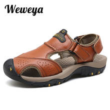 Weweya Brand Genuine Leather Summer Soft Male Sandals Shoes For Men Breathable Light Beach Casual Quality Walking Sandal 2018 2024 - buy cheap