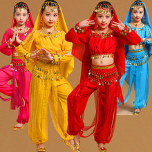 Crianças Meninas Traje de Dança Do Ventre Dança Indiana Vestido Performance de Palco de Manga Longa Roupas Crianças Bollywood Dança Oriental 2024 - compre barato