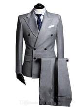 Custom Grey Groom Wedding Tuxedos Double-Breasted Business Men Formal Suits C79 2024 - buy cheap