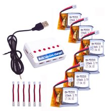 Bateria lipo + carregador 1to6 6 peças, 3.7v 100mah para jjrc h1 mini jj810 hubsan q4 h111 jxd 395 ls112 rc quadcopter drone 2024 - compre barato