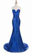 Sexy azul sirena Sweetheart espalda descubierta Vestidos de celebridad alfombra roja lentejuelas barrido tren noche fiesta Vestidos con Gala 2024 - compra barato