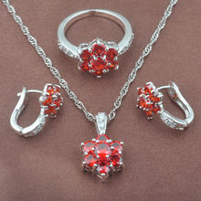 Sets de joyas plateadas de circonita roja para mujer, collar, pendientes, anillo TZ0499 2024 - compra barato