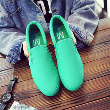 Shenxuanny nova primavera verde coreano moda sapatos planos casuais tendência sapatos masculinos lona deslizamento-on sapatos 2024 - compre barato