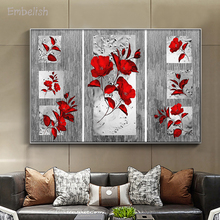 Embelish 1 Pieces Red Roses On Gray Background Home Decor Pictures For Living Room HD Print On Canvas Paintings Wall Art Posters 2024 - compre barato