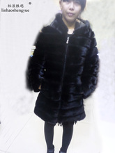 Linhaoshengyue 90CM Long Wide Mink Fur Coat  with  Hood 2024 - buy cheap
