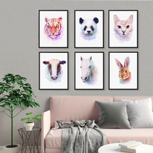 Watercolor Tiger Panda Cat Horse Rabbit Nordic Posters and Prints Wall Art Canvas Painting Wall Pictures For Living Room Decor 2024 - buy cheap
