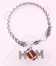 rhodium plated studded with sparkling crystal MOM FOOTBALL sporty charm bracelet 2024 - buy cheap