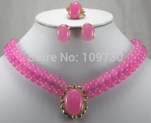 FREE SHIPPING>>@> Jewelry 00837 nice double rows 8mm pink stone necklace pendant earrings ring set Natural jewelry 2024 - buy cheap