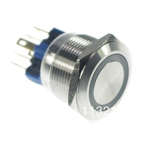 LED Color Blue 22mm LED Ring Maintained Latching 1NO 1NC Push Button Switch Pin Terminals Waterproof