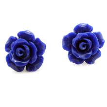 lady's 12mm Lapis lazuli Carved Rose Flower 925 Sterling elegant Earring natural gem/stone/coral/opal Marcasite 2024 - buy cheap