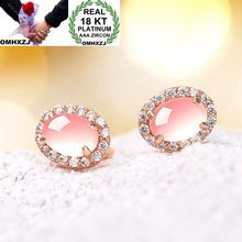 OMHXZJ-pendientes de plata de primera ley con Circonia cúbica para mujer, aretes pequeños, estilo europeo, ovalado, cuarzo rosa, zirconia, circonita, oro rosa, 18kt, EA202 2024 - compra barato