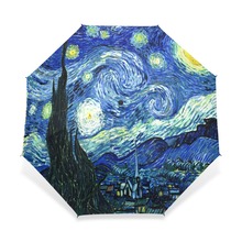 Paraguas de noche estrellada para pintura creativa, pintura al óleo de Van Gogh, tres pliegues, paraguas Anti-UV para chica 2024 - compra barato