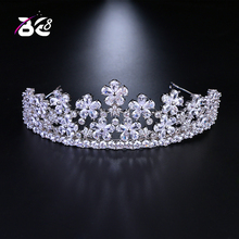 Be 8 2018 New Stunning Beautiful Flower Design Clear Cubic Zirconia Wedding Tiaras and Crowns Women Hair Jewelry H117 2024 - buy cheap