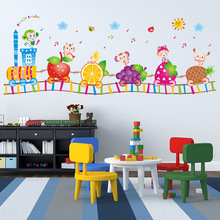 Pegatinas de pared de tren de Fruta de dibujos animados para habitación de niños, dormitorio infantil, decoración del hogar, murales de arte extraíbles de vinilo 2024 - compra barato