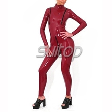 Catsuit de látex personalizado con cremallera trasera para mujer, ropa de goma de látex sexy dorada con cremallera en el pecho, color rosa y rojo 2024 - compra barato