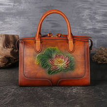 Bolsa feminina de couro legítimo vintage, bolsa tira-colo de ombro com estampa manual 2024 - compre barato