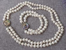 Бесплатная доставка> 8-9 мм комплект из белого круглого жемчуга ожерелье и браслет (akk492) 2024 - купить недорого