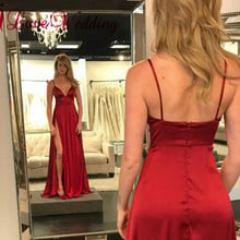 New Arrival Sexy Prom Dresses Red A Line Spaghetti Straps Custom made Side Split Formal Long Prom Gown gala jurken 2024 - buy cheap