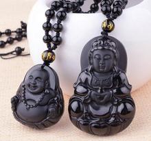 Natural Obsidian Black Jades Agates Pendant spider Buddhism Guanyin Buddha 2024 - buy cheap