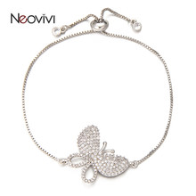 Neovivi Beautiful Animal Bracelets Shiny CZ Butterfly Charms Bracelet Women Men Adjustable Chain Jewelry Micro Pave Clear Zircon 2024 - buy cheap